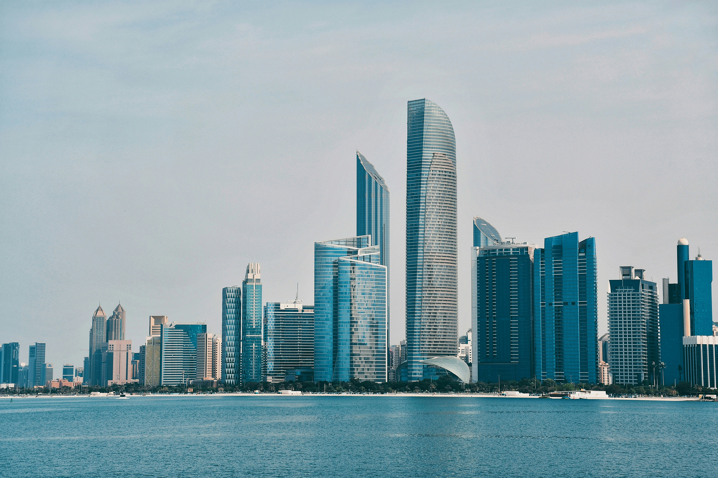 Abu Dhabi skyline across the water