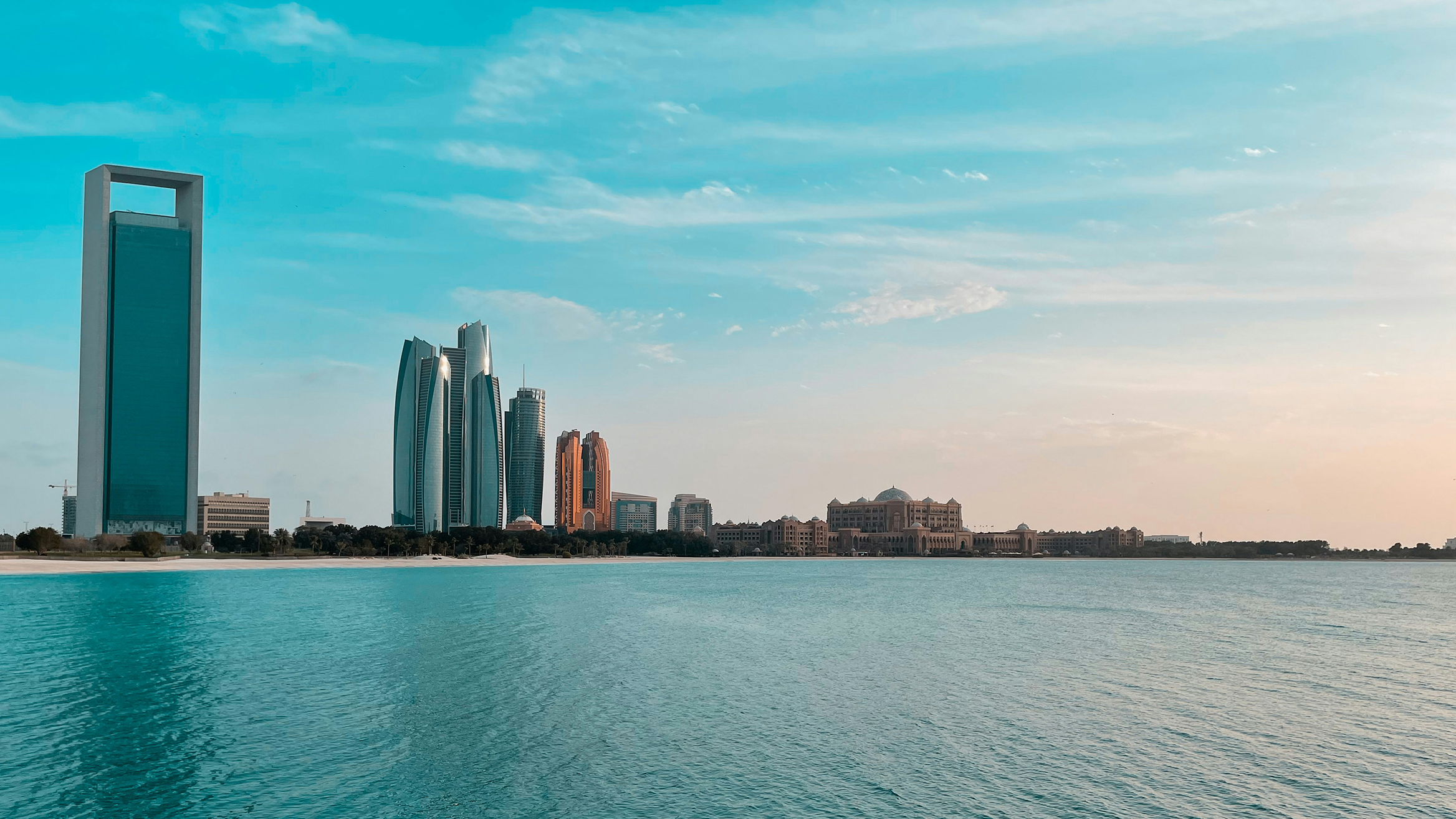 Abu Dhabi skyline across the water