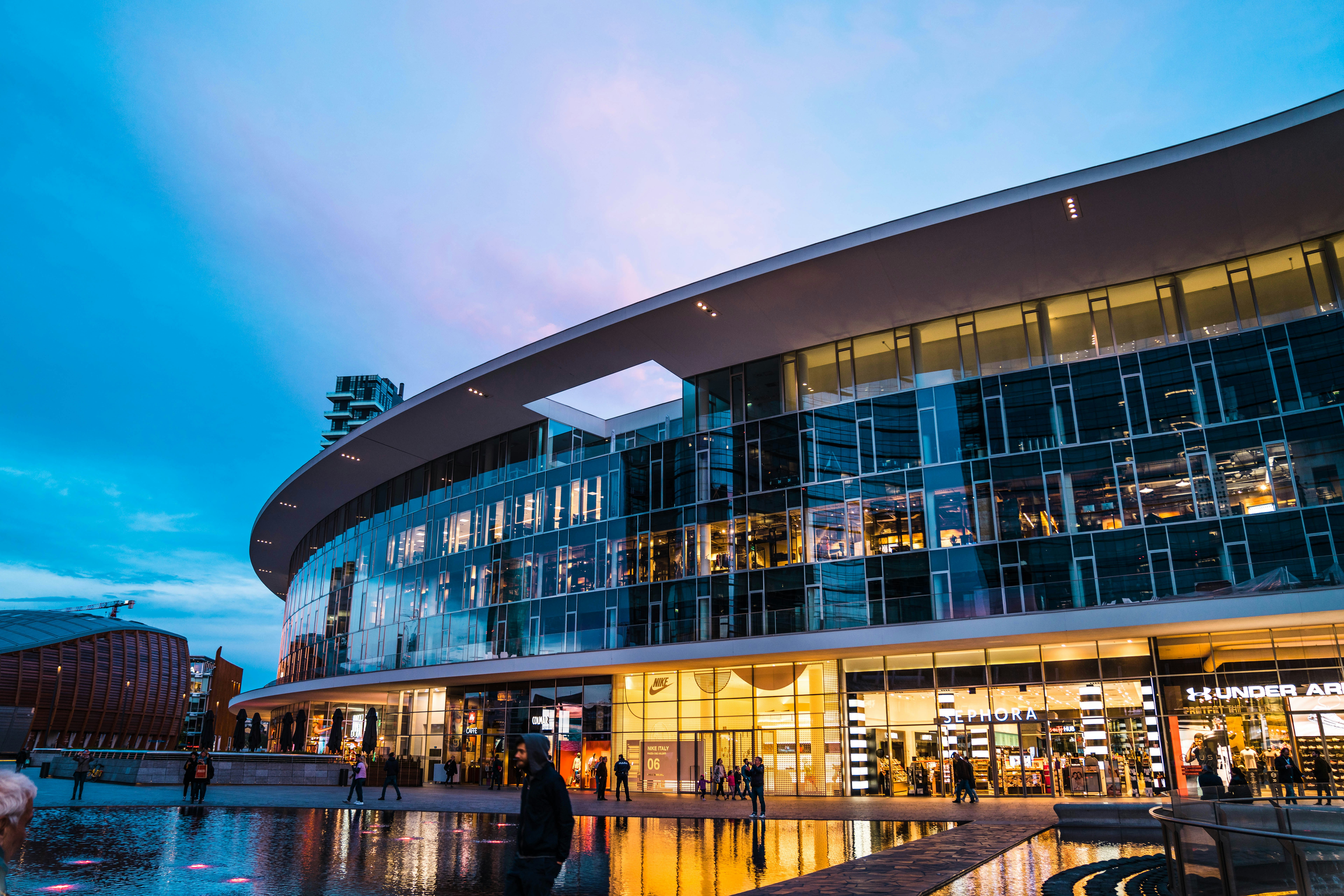 Retail centre at dusk