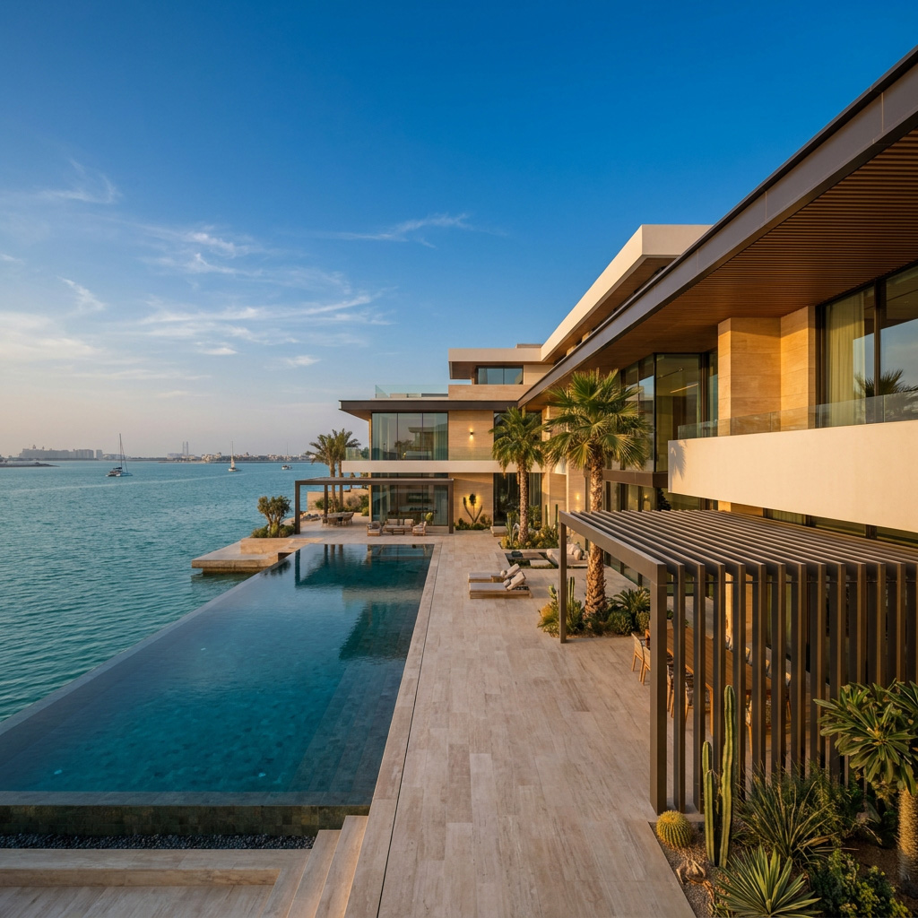 Contemporary waterfront villa with infinity pool